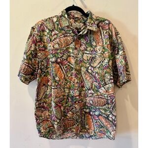 Vtg 90s Banana Republic Safari & Travel Clothing Co Fish Button Up Sz M Cotton
